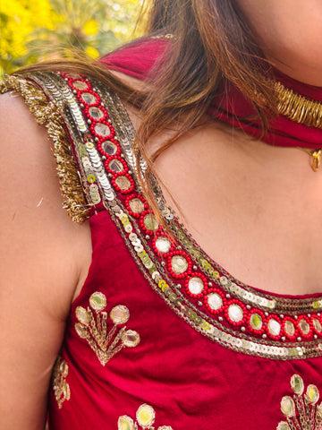 LD- 001 Cheery Red Anarkali Set