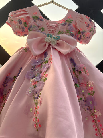 Pink Handmade Lavender Bow Dress