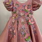 Dusty Rose Butterfly Garden Frock for Baby Girls — 3D Flowers, Sequin Butterflies & Puff Sleeves