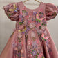 Dusty Rose Butterfly Garden Frock for Baby Girls — 3D Flowers, Sequin Butterflies & Puff Sleeves