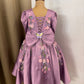 Lavender Satin Girls Dress | 3D Flowers & Butterfly Frock