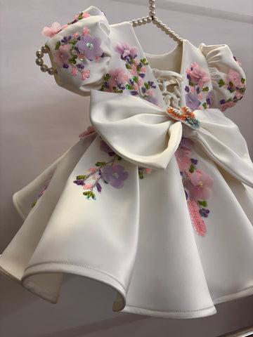 White Handmade 3D Butterfly Baby Dress