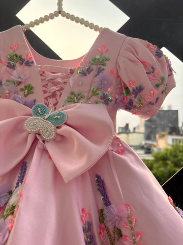 Pink Handmade Lavender Bow Dress