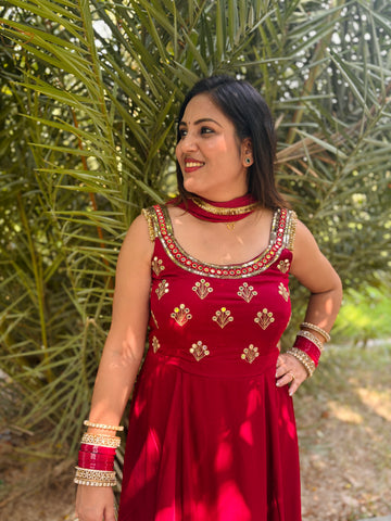 Cheery Red Anarkali
