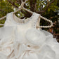 White Ruffle Organza Frock for Baby Girls — Rhinestone Neckline, 3D Rose & Layered Skirt