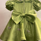 Olive Green Double Collar Handmade Dress