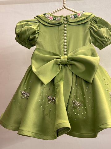 Olive Green Double Collar Handmade Dress