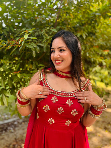 LD- 001 Cheery Red Anarkali Set