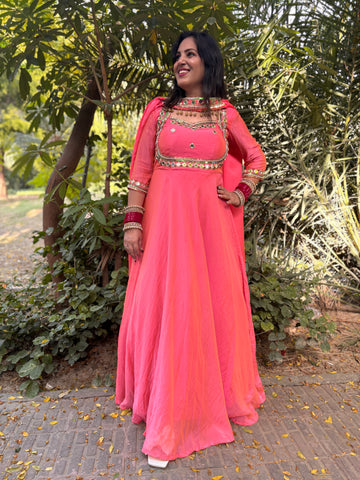 LD-009 Pink Handmade Anarkali Set