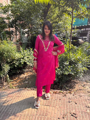 Pink Mirror Handwork Suit Set