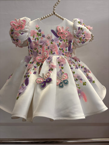 White Handmade 3D Butterfly Baby Dress