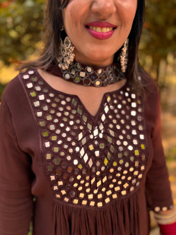 LD-010 Real Mirror work Brown Suit Set