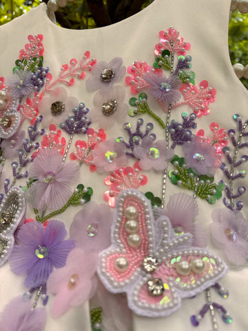 White Handmade 3D Butterfly Dress