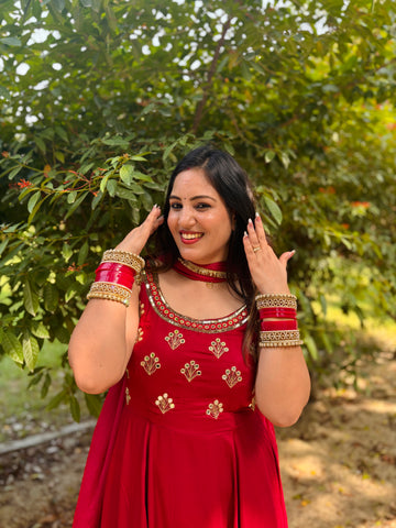 LD- 001 Cheery Red Anarkali Set