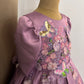Lavender Satin Girls Dress | 3D Flowers & Butterfly Frock