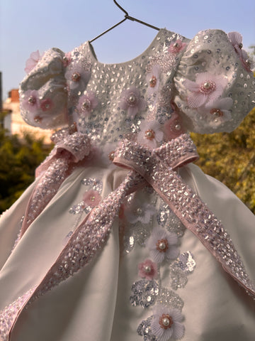White Back Big Bow Baby Dress