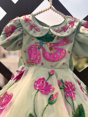 Green Handpainted Baby Dress