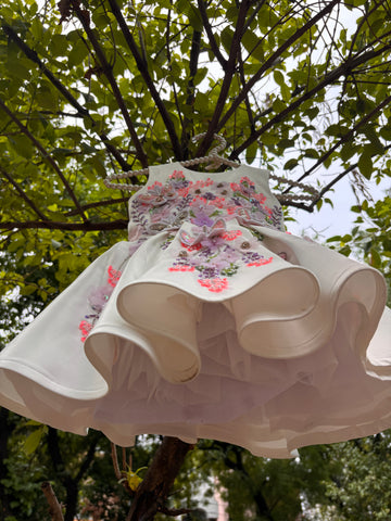 White Handmade 3D Butterfly Dress