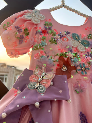 Pink Handmade Lavender Bow Dress