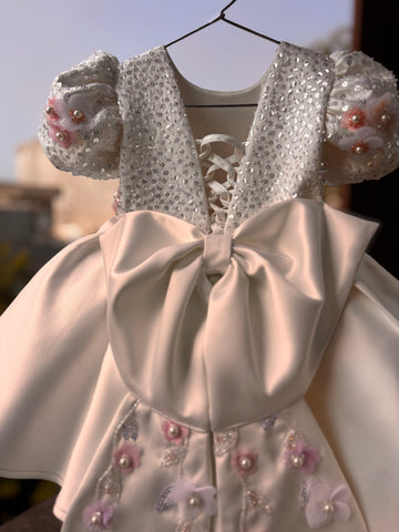 White Back Big Bow Baby Dress