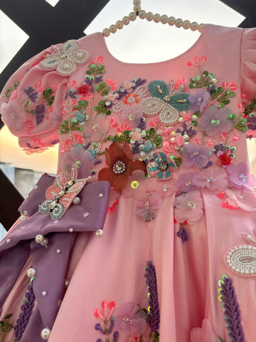 Pink Handmade Lavender Bow Dress