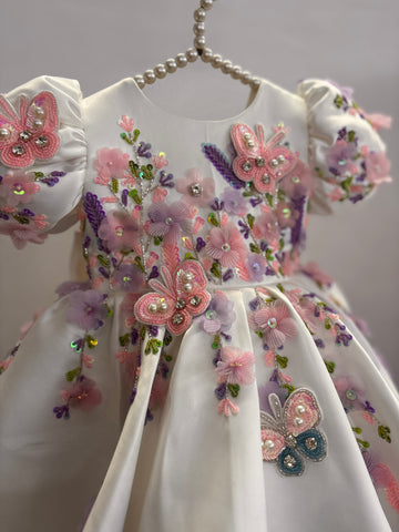 White Handmade 3D Butterfly Baby Dress