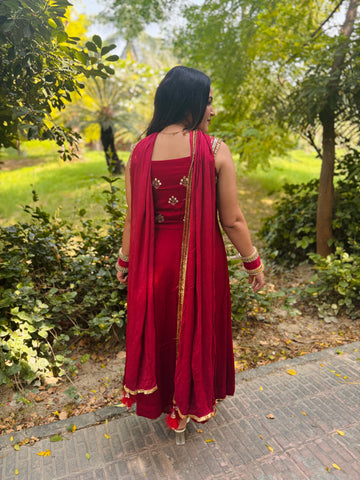 LD- 001 Cheery Red Anarkali Set