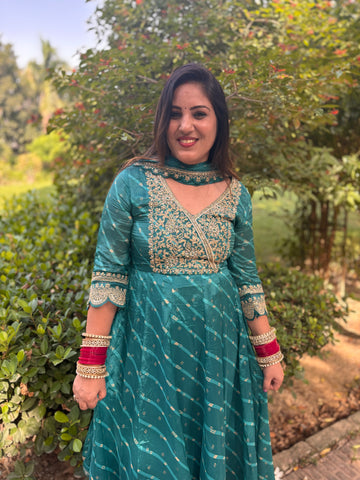 LD- 011 Green Bandhani Print Anarkali