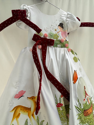 White Hand painted birthday dress for little princess