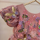 Dusty Rose Butterfly Garden Frock for Baby Girls — 3D Flowers, Sequin Butterflies & Puff Sleeves