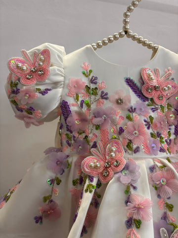 White Handmade 3D Butterfly Baby Dress