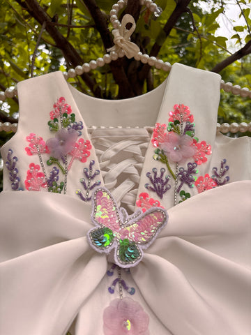 White Handmade 3D Butterfly Dress