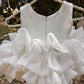 White Ruffle Organza Frock for Baby Girls — Rhinestone Neckline, 3D Rose & Layered Skirt