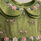 Olive Green Double Collar Handmade Dress