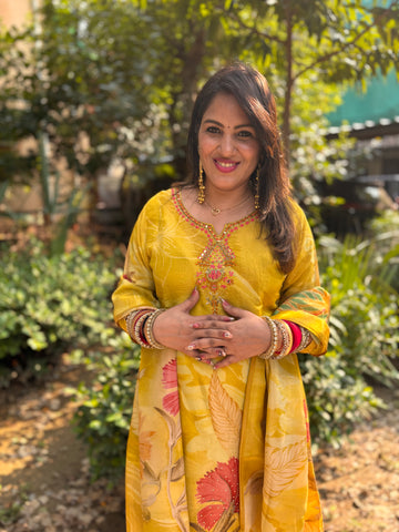 Yellow Printed Handmade Suit Set