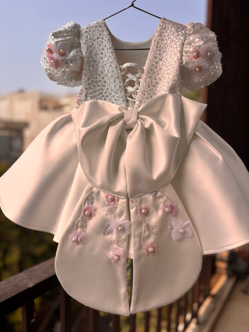 White Back Big Bow Baby Dress