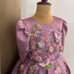 Lavender Satin Girls Dress | 3D Flowers & Butterfly Frock