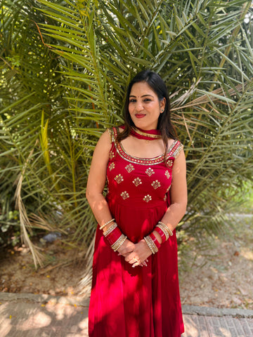 LD- 001 Cheery Red Anarkali Set