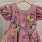Dusty Rose Butterfly Garden Frock for Baby Girls — 3D Flowers, Sequin Butterflies & Puff Sleeves