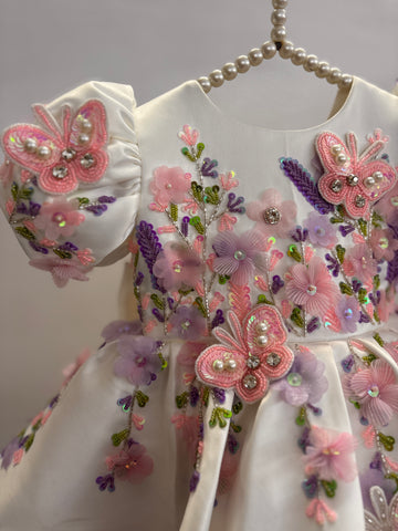 White Handmade 3D Butterfly Baby Dress