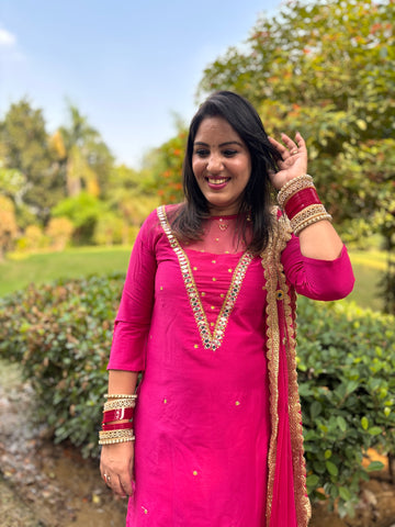 Pink Mirror Handwork Suit Set