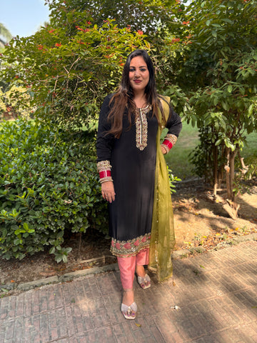 LD- 012 Black & Peach Pink Suit Set
