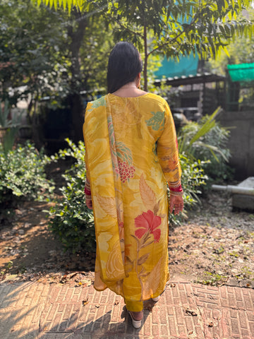Yellow Printed Handmade Suit Set