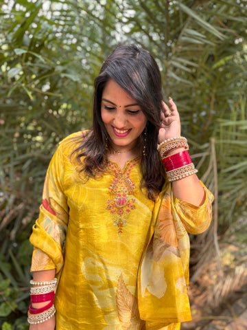Yellow Printed Handmade Suit Set