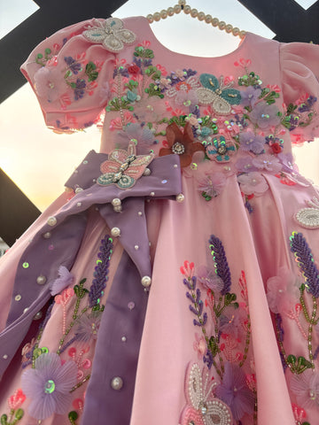 Pink Handmade Lavender Bow Dress
