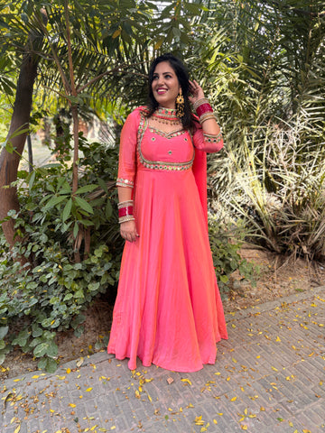 LD-009 Pink Handmade Anarkali Set