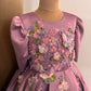 Lavender Satin Girls Dress | 3D Flowers & Butterfly Frock