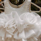 White Ruffle Organza Frock for Baby Girls — Rhinestone Neckline, 3D Rose & Layered Skirt