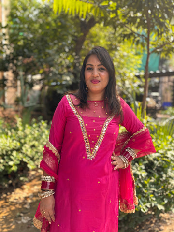 Pink Mirror Handwork Suit Set