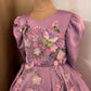 Lavender Satin Girls Dress | 3D Flowers & Butterfly Frock